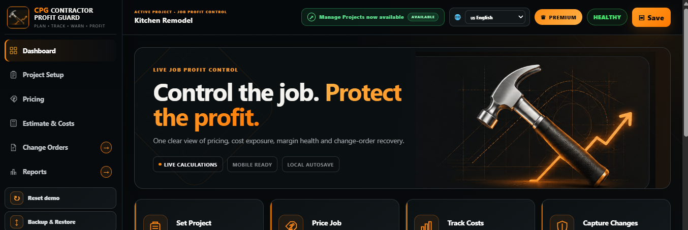 Real Contractor Profit Guard dashboard